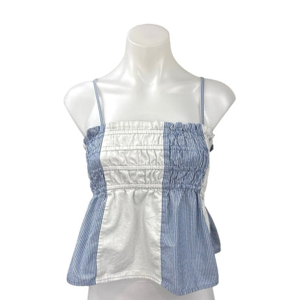 American Eagle Blue White Striped Colorblock Smocked Peplum Cami Tank Top Size S