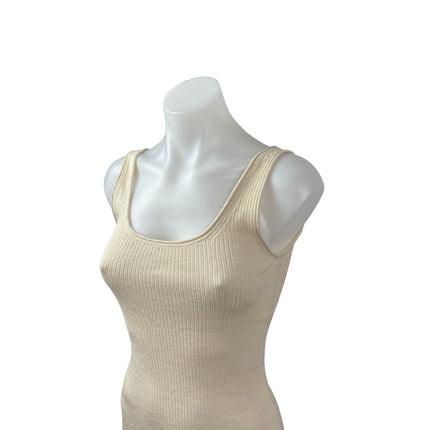 & Other Stories Cream Rib Knit Linen Sleeveless Tank Slit Maxi Sweater Dress XS