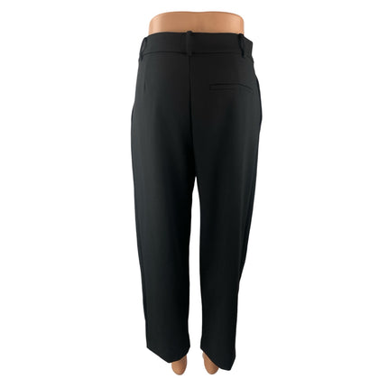 Zara Black Pleated High Rise Loose Straight Wide Leg Trousers Dress Pants Sz XS