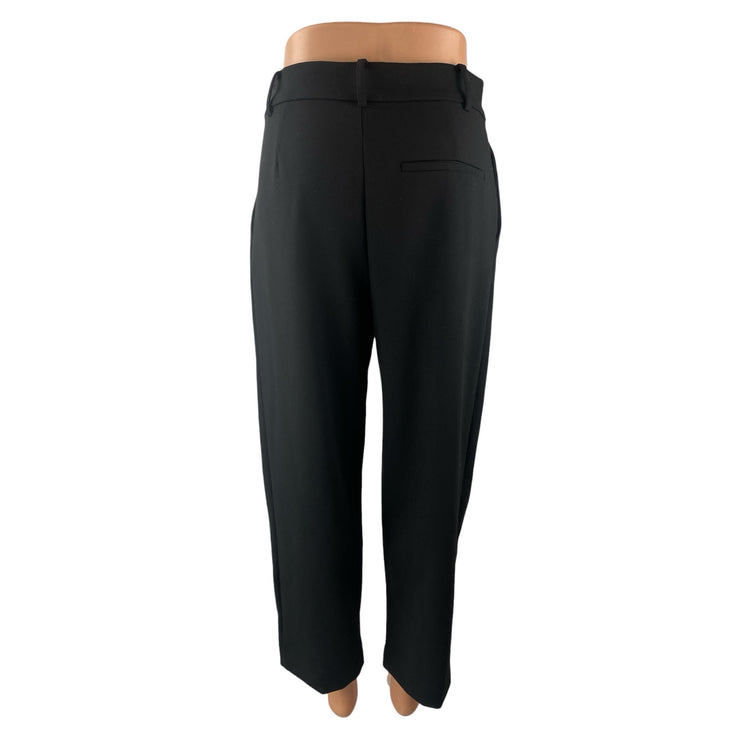 Zara Black Pleated High Rise Loose Straight Wide Leg Trousers Dress Pants Sz XS