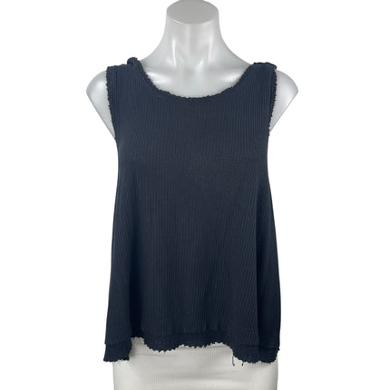 Free People We The Free Black Rib Knit Fringe V Open Back Boxy Tank Top Size S