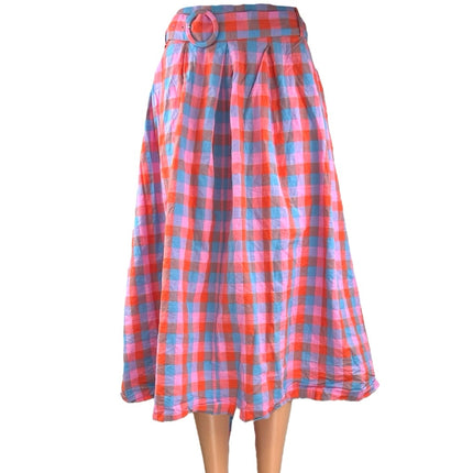Barbie x Modcloth So Plaid It's Good Pink Pleated Belted A Line Midi Skirt Sz 26