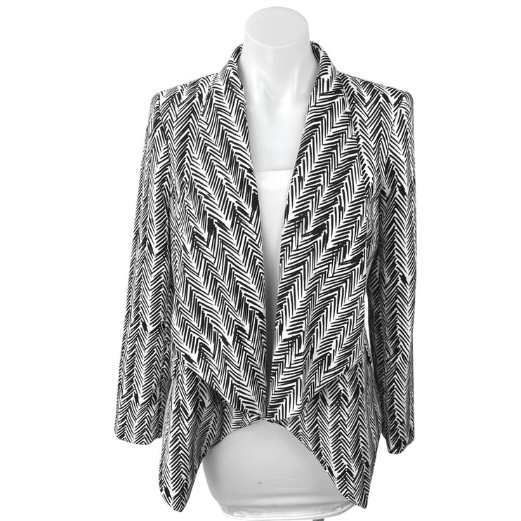 Calvin Klein Black White Chevron Printed Open Front Draped Blazer Coat Jacket 6