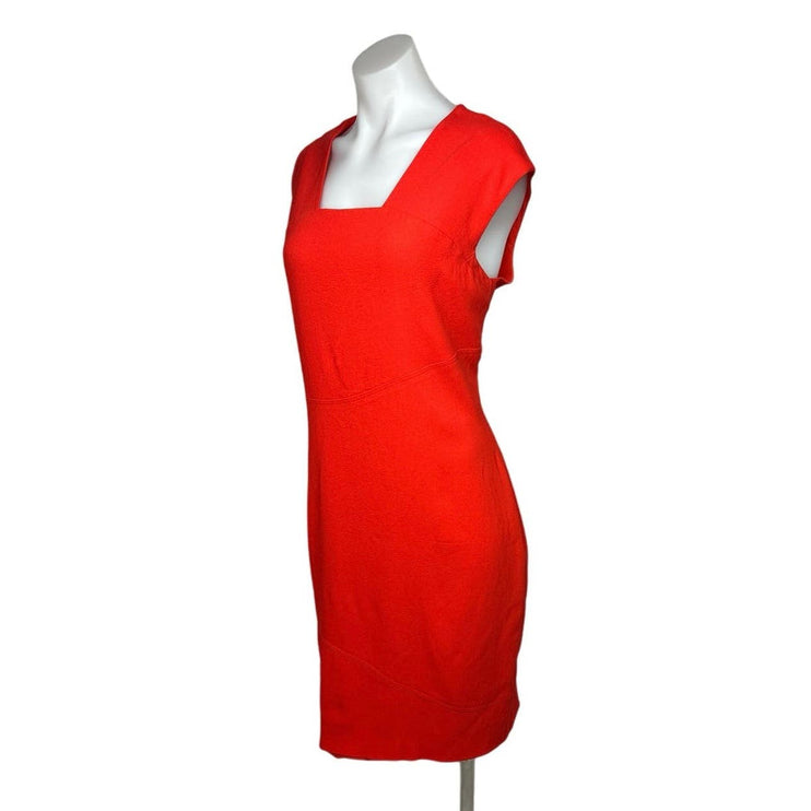 Raoul Orange Red Sleeveless Square Neck Career Office Work Midi Sheath Dress 14