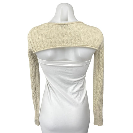 Edikted Cream Beige Cable Knit Long Sleeve Boat Neck Bolero Sweater Crop Top S
