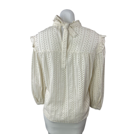 Madewell White Embroidered Eyelet Long Sleeve Ruffle Mock Neck Blouse Top Size S