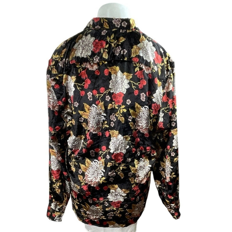 ASOS Women's Multicolor Velvet Velour Floral Long Sleeve Button Up Shirt Top 4X