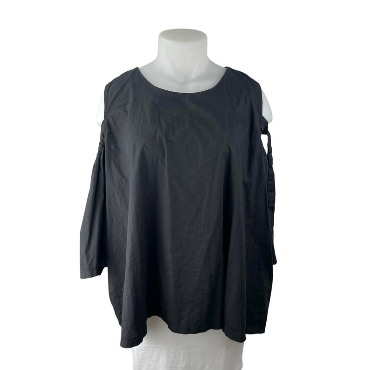 Kaktus Women's Black Cold Shoulder 3/4 Flutter Sleeve Tunic Blouse Top Size 2X