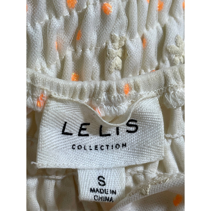 Le Lis Daisy Womens Floral Tulle Sheer Mesh Ruched Puff Sleeve Corset Crop Top S