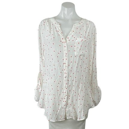Zac & Rachel Heart V Neck Long Sleeve Button Down Tunic Peasant Blouse Top Sz XL