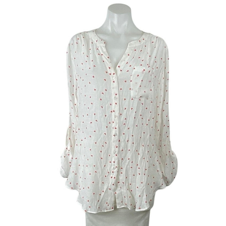 Zac & Rachel Heart V Neck Long Sleeve Button Down Tunic Peasant Blouse Top Sz XL