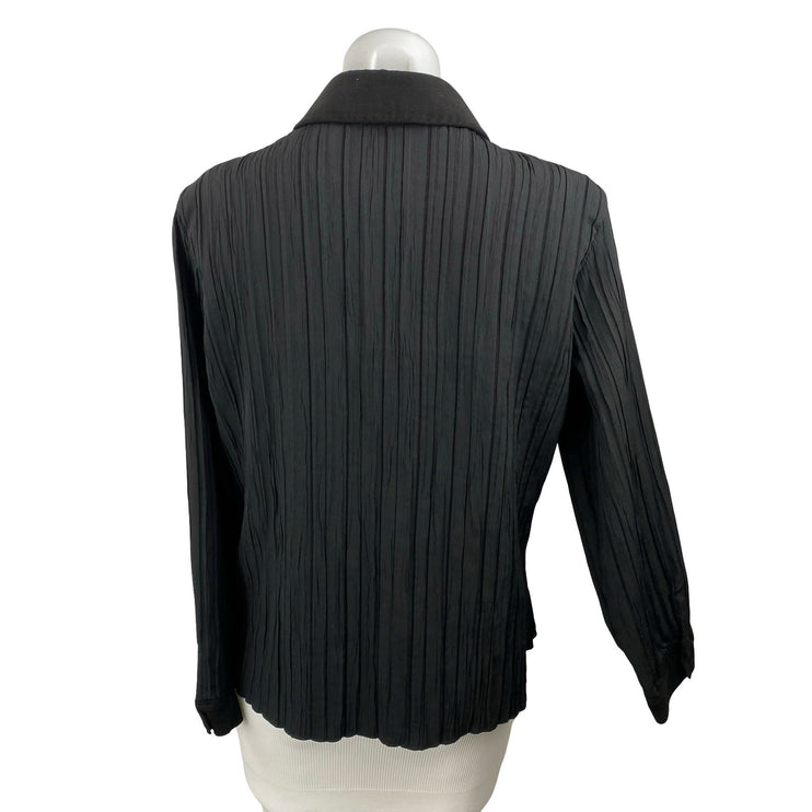 Jacqueline Riu Women's Black Long Sleeve Plisse Pleated Button Down Shirt Top 4
