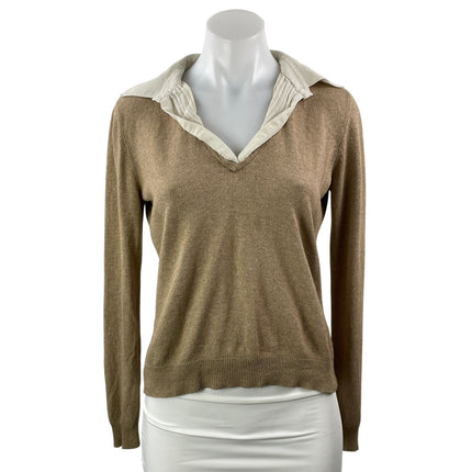 Lauren Ralph Lauren Women's Tan Beige Silk Cashmere Knit Polo Sweater Top Size M
