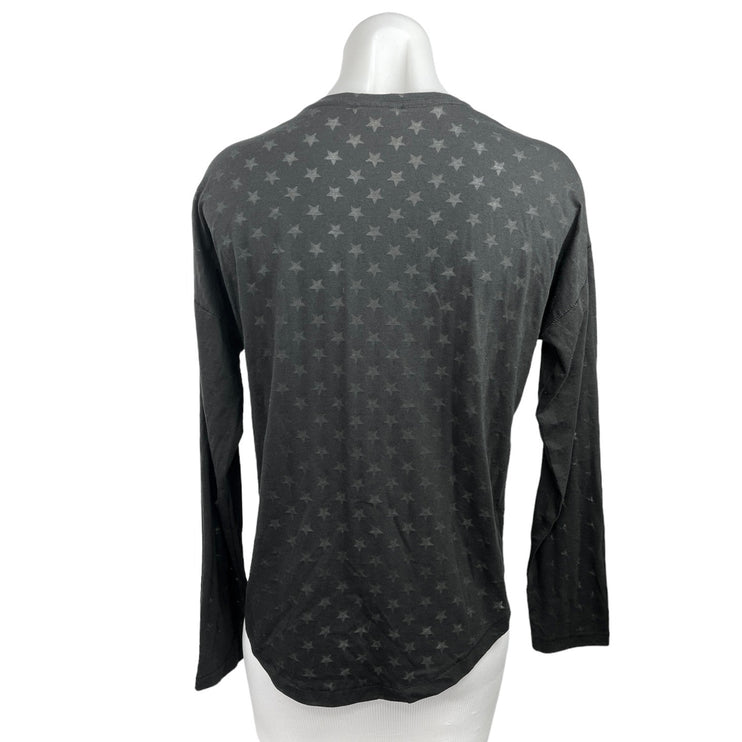 Terez Black Star Print Crewneck Long Sleeve Pullover Knit Casual Shirt Top Sz S