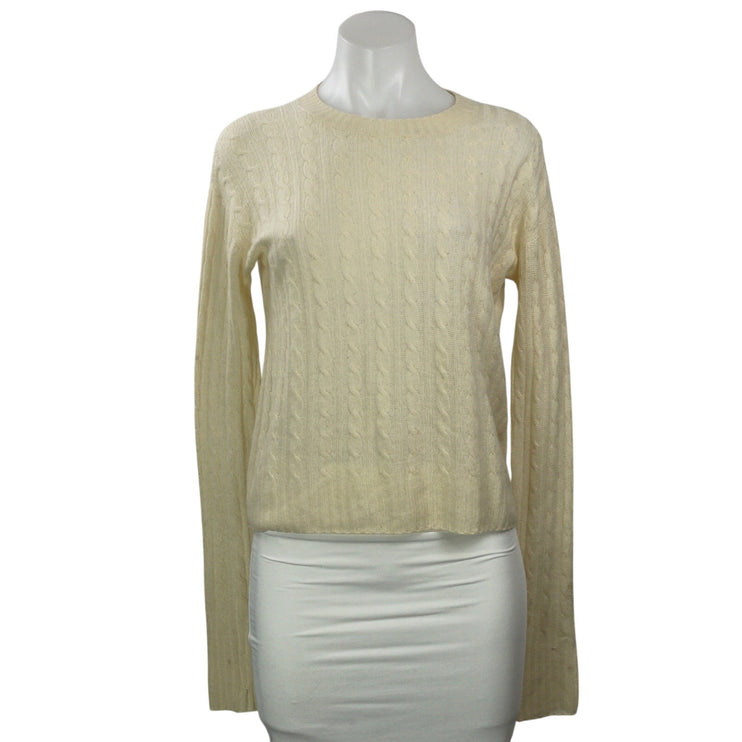 Sies Marjan Womens Cream Long Sleeve Cable Knit Crew Neck Pullover Sweater Top M