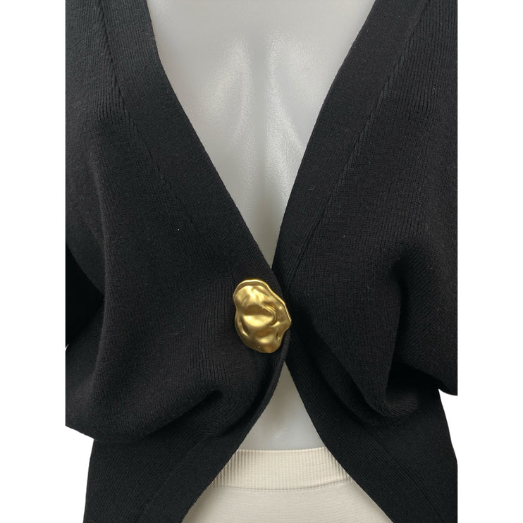 Commense Women's Black Gold Button Knit Long Sleeve Cardigan Sweater Top Size XS