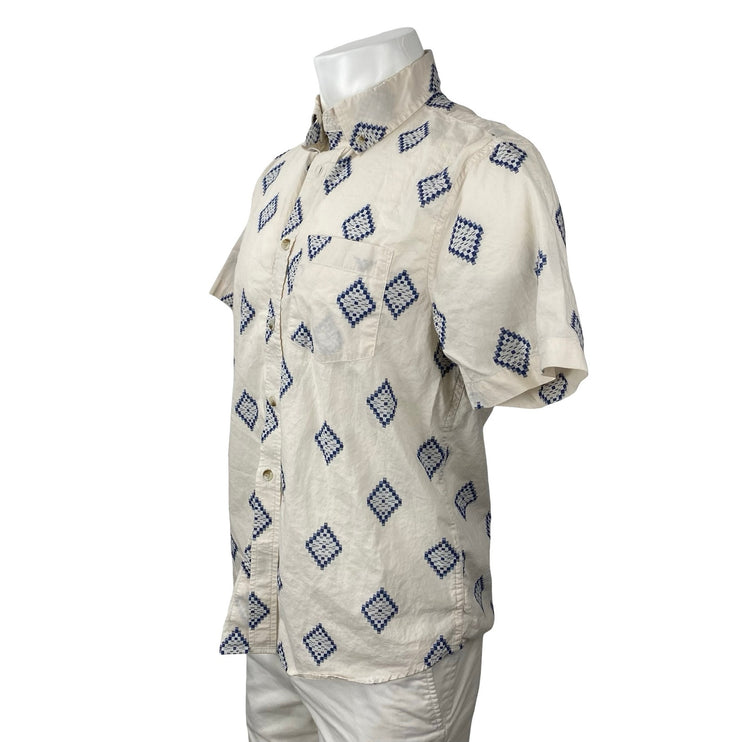 Banana Republic Men's Geometric Collared Short Sleeve Button Down Shirt Top Sz M