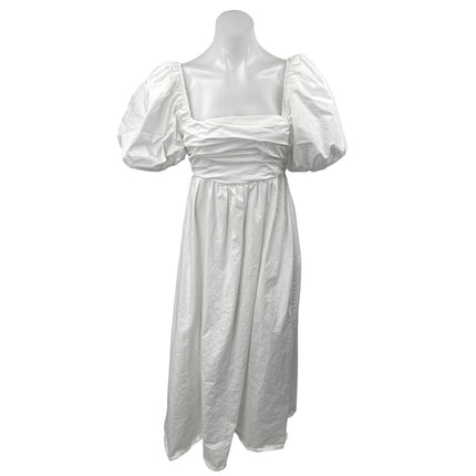 Zara Women's White Short Puff Sleeve Square Neck Zipper Maxi A-Line Dress Size S