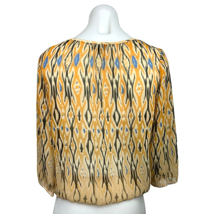 The Limited Gold Ikat Print Button Front Sheer Crepe Peasant Top Blouse Size XS