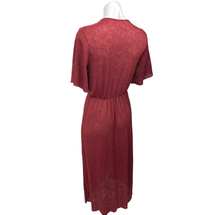 Lush Women's Red Twist Knot Front Short Sleeve V-Neck Midi Wrap A-Line Dress S