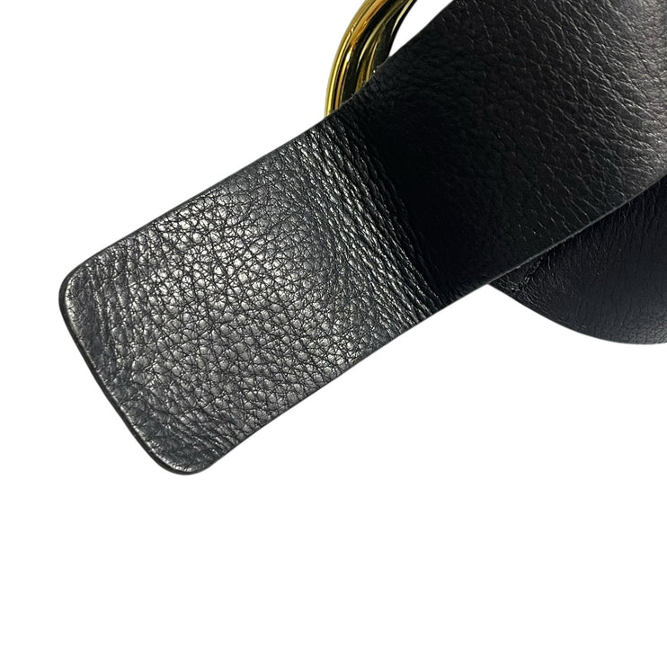 BTB B-low The Belt Black 100% Leather Pebbled Gold Buckle Waist Belt Size OS