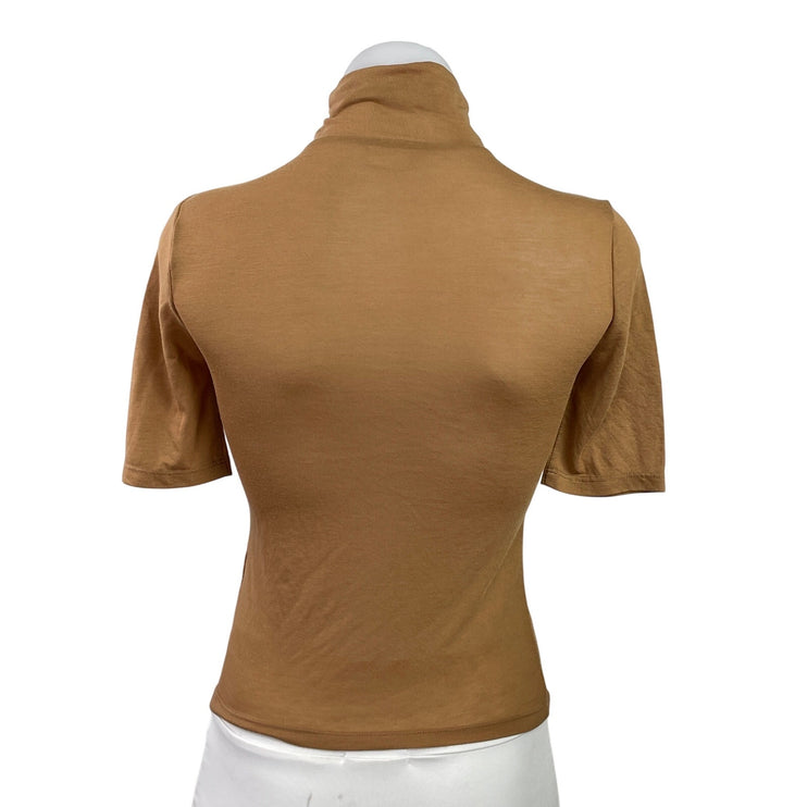 Abercrombie & Fitch Women Tan Turtleneck Pullover Short Sleeve Knit Top Size XXS