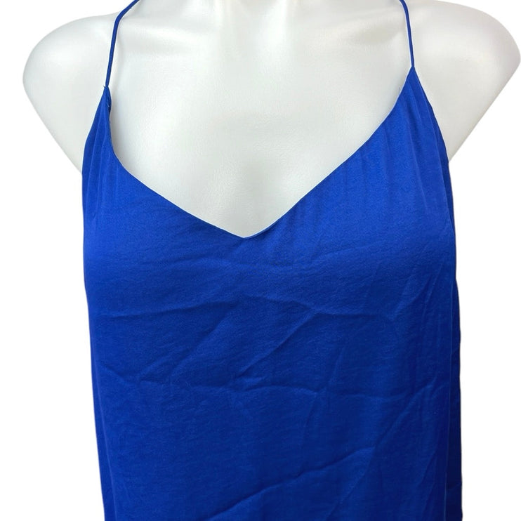 Vince Camuto Blue Silk Satin V-neck Lace Up Strap Cami Camisole Tank Top Size XL