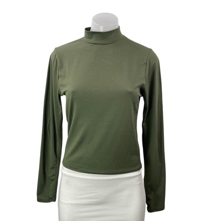 Live In The Moment Women's Olive Green Long Sleeves Mock Neck Tee T-shirt Top S