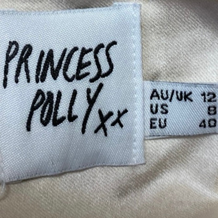 Princess Polly Cream Silky Satin Crop Top & WideLeg Trousers Matching Set Size 8