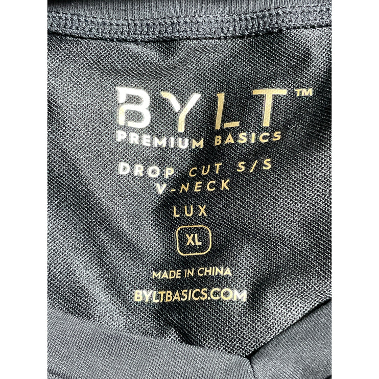BYLT Men's Black Drop Cut V Neck Basic Short Sleeve T Shirt Tee Top Size XL
