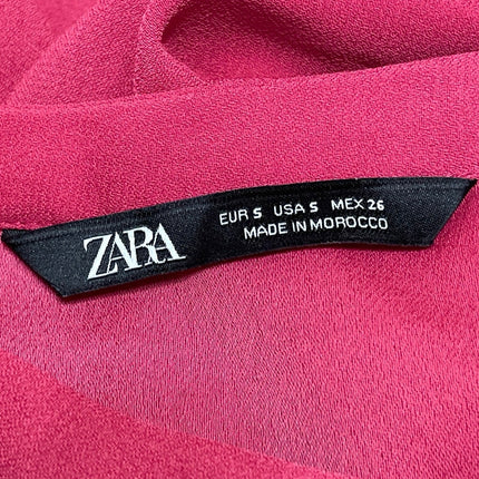 Zara Women's Fuchsia Pink Long Sleeves High Collar Buttoned A-line Mini Dress S