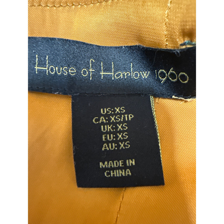House Of Harlow 1960 Gold Satin Ruched Long Sleeve Peplum Crop Blouse Top Sz XS