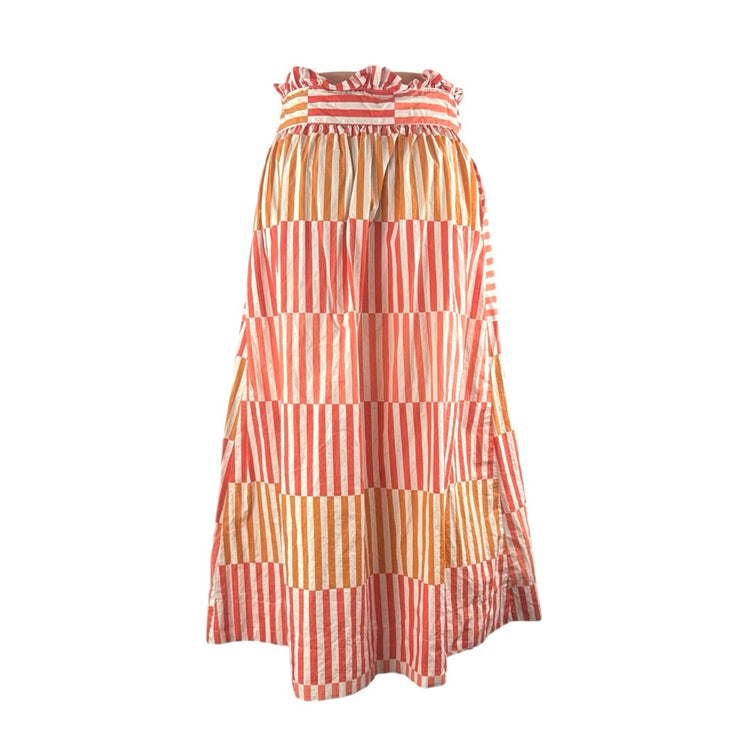 Who What Wear Coral Striped Belted Button Colorblock A Line Midi Skirt Size S