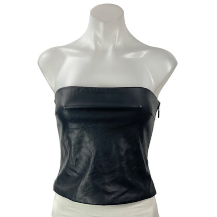 Cultnaked Black Faux Leather Vegan Strapless Bandeau Tube Sleeveless Crop Top S