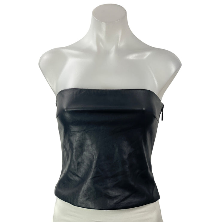 Cultnaked Black Faux Leather Vegan Strapless Bandeau Tube Sleeveless Crop Top S