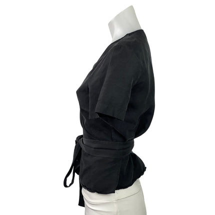 & Other Stories Womens Black Faux Wrap Short Sleeves Tie Waist Blouse Top Size 8