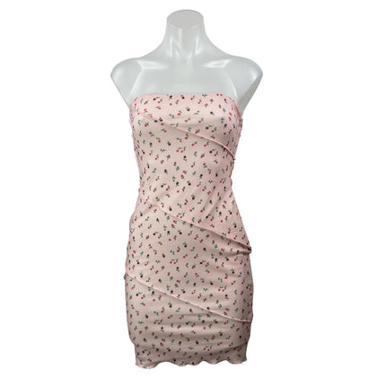 Princess Polly Pink Floral Sleeveless Strapless Bandeau Mini Bodycon Dress Sz 4