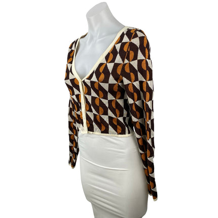 & Other Stories Geometric Jacquard Long Sleeve Crop Cardigan Sweater Top Size XS