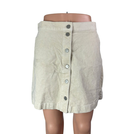 Uniqlo Women's Beige Corduroy Button Down High Rise Mini Flare A-Line Skirt Sz 6