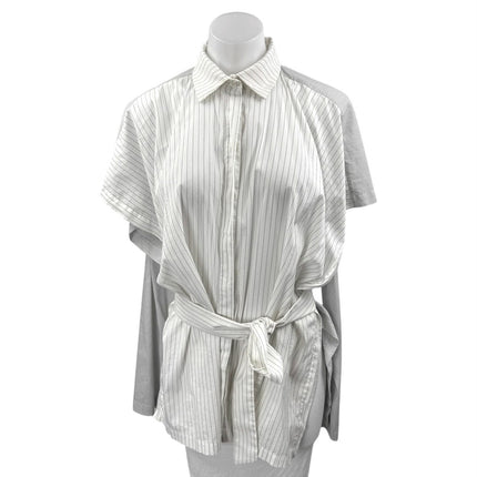Pier Antonio Gaspari White Black Long Sleeve Striped Belted Button Up Shirt 12