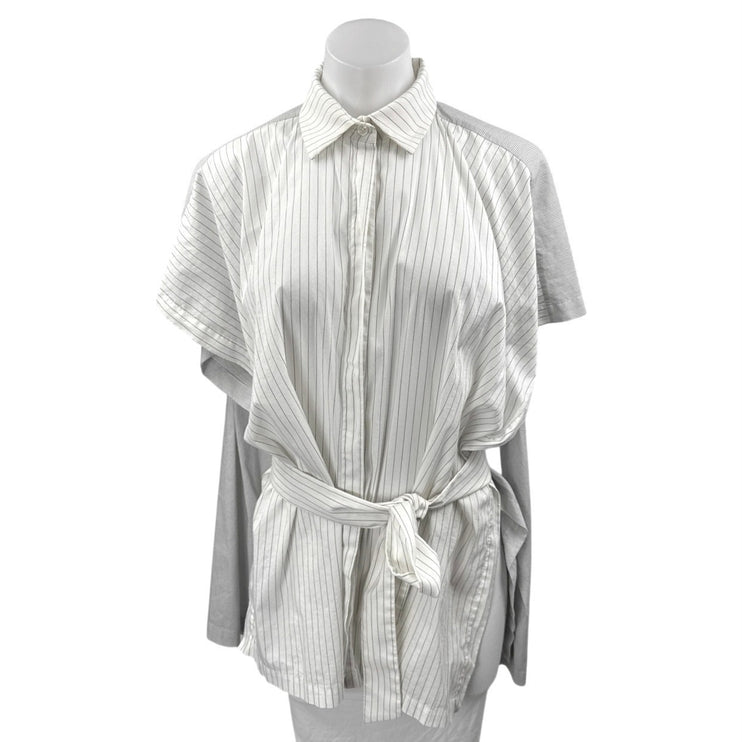 Pier Antonio Gaspari White Black Long Sleeve Striped Belted Button Up Shirt 12