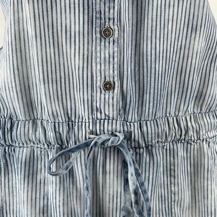 Cloth & Stone Blue Long Sleeve Denim Striped Button Front Jumpsuit Romper Size S