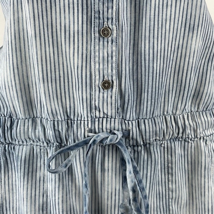 Cloth & Stone Blue Long Sleeve Denim Striped Button Front Jumpsuit Romper Size S