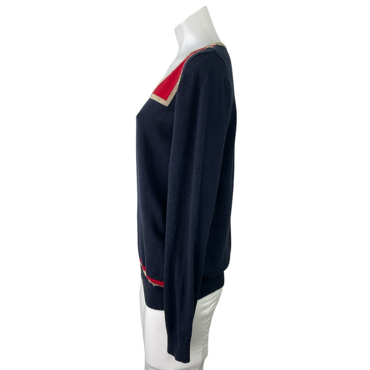 Anthropologie Karen Walker Hi There Navy Blue Tie Bow Long Sleeve Sweater Top M