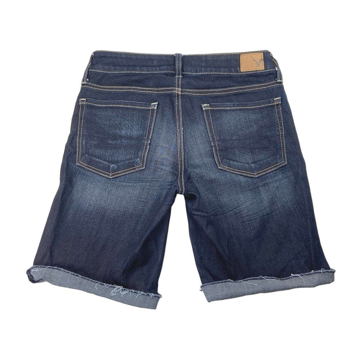 American Eagle Blue Dark Wash Cuffed Low Rise Stretch Bermuda Jean Shorts Size 4