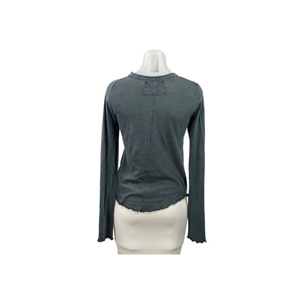 Free People We The Free Be My Baby Black Long Sleeve Lettuce Edge T Shirt Tee L