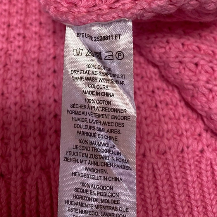 NEW French Connection Aurora Pink Chunky Knit Short Sleeve Crop Sweater Top Sz M