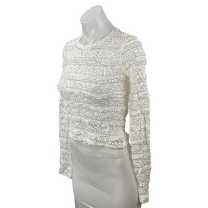 Edikted Women's White Floral Lace Long Sleeve Crew Neck Cropped Blouse Top Sz S
