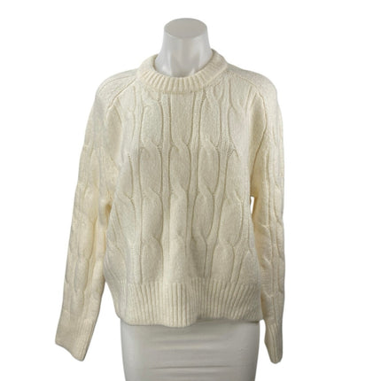 Abercrombie & Fitch Women's White Cable Knit Crewneck Long Sleeve Sweater Top XS