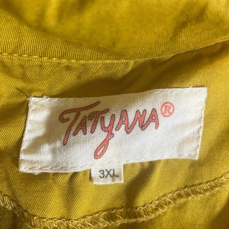 Tatyana All Aboard Yellow Embroidery Button Up Midi Flare A-Line Shirt Dress 3XL